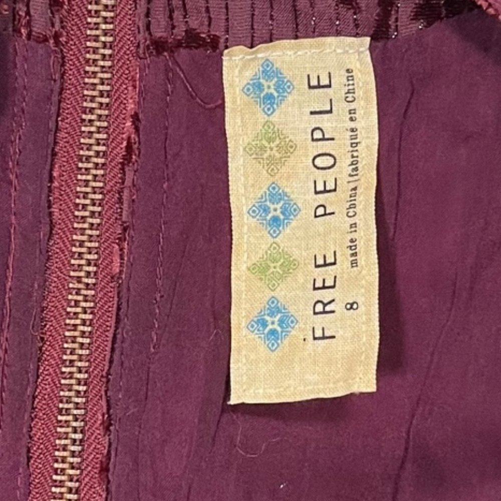 Free People Floral Velvet Burnout Metallic Burgundy Wine Sleeveless Mini Dress - Picture 6 of 6